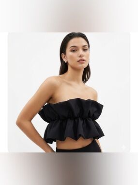 Zara Black Strapless Ruffled Crop Top